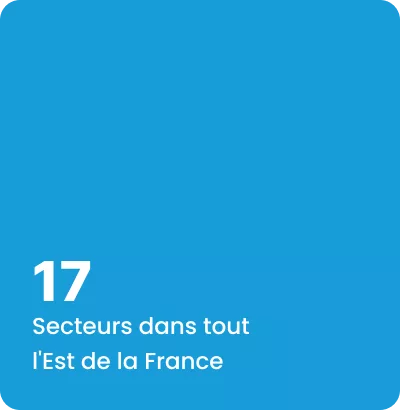 Infographie montrant que l'entreprise intervient dans 17 secteurs dans l'Est de la France.