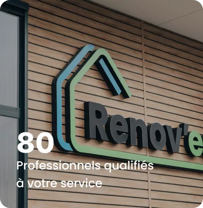 Façade de l'entreprise Renov'Eco illustrant le chiffre de 80 professionnels qualifiés.