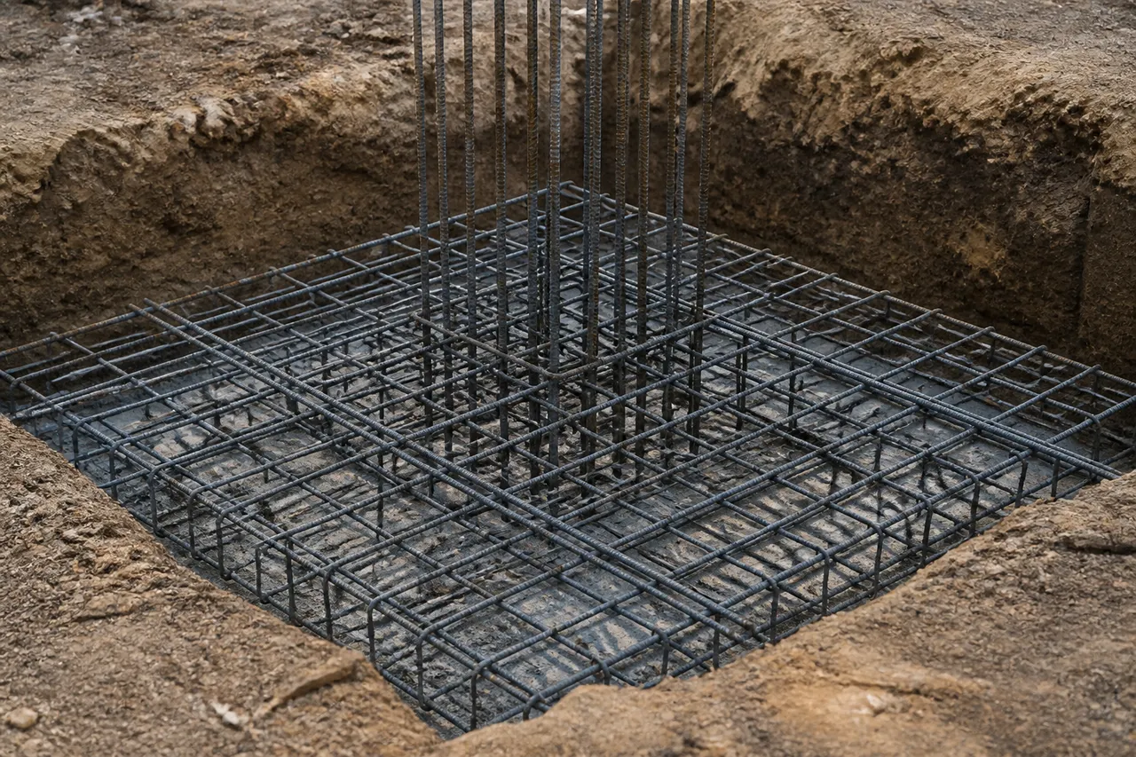 Fondation en béton armé avec ferraillage renforcé