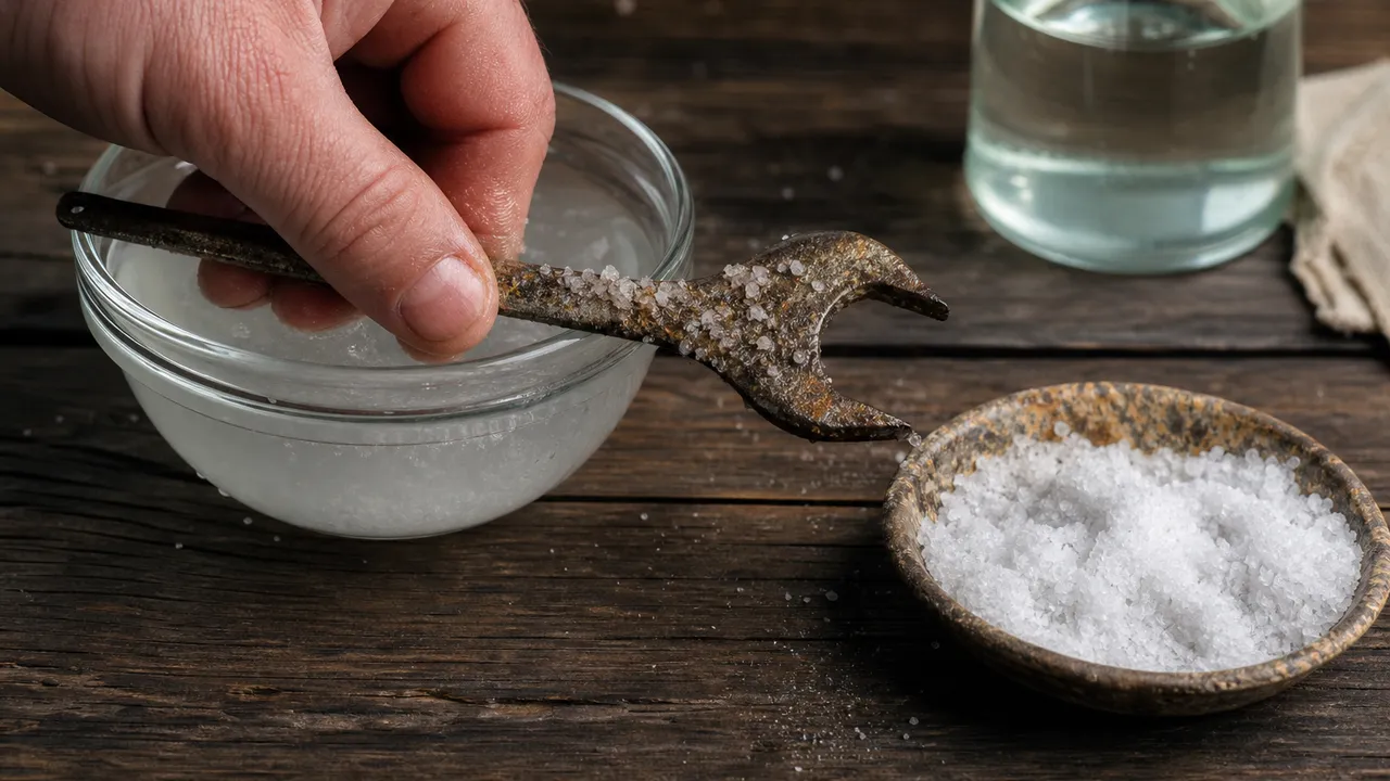 Enlever la rouille d'une clé avec vinaigre blanc et sel