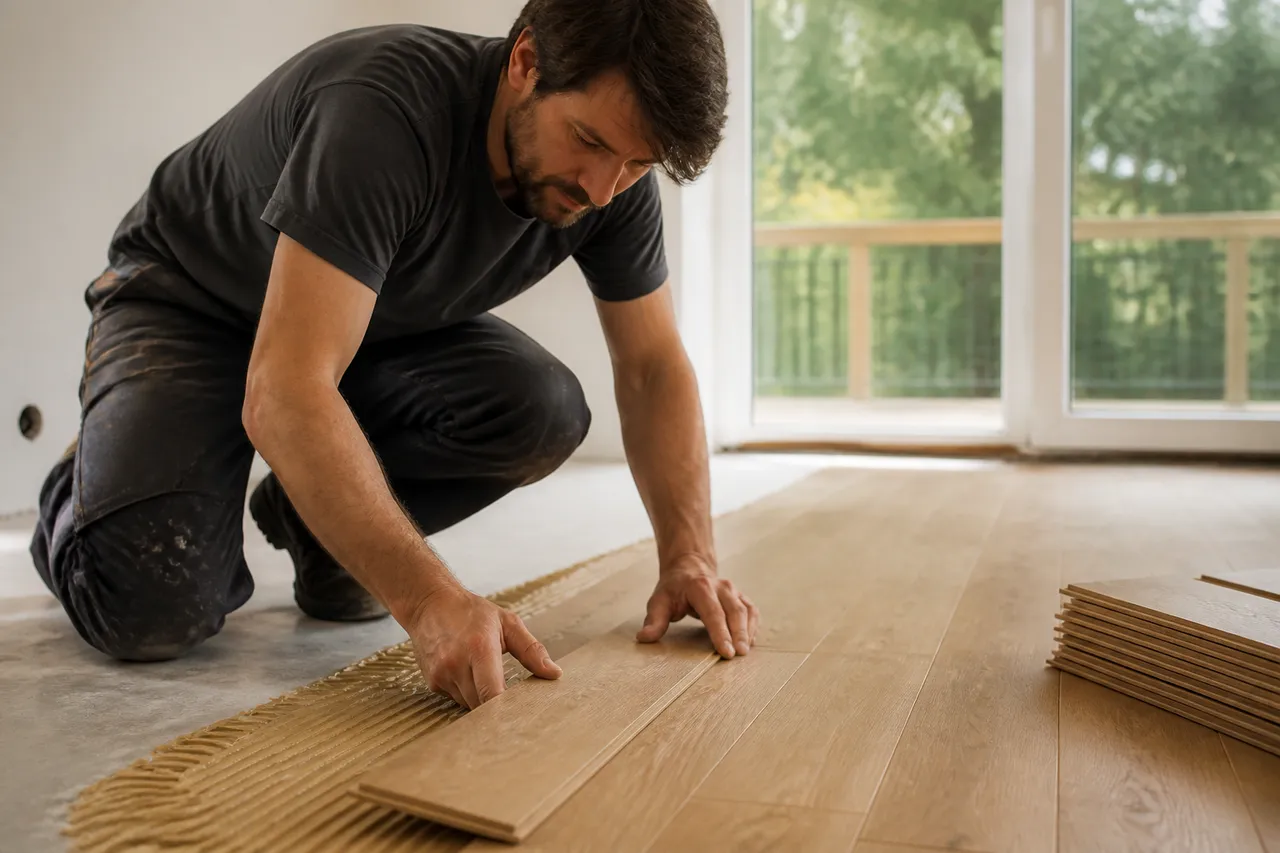 Pose flottante d'un parquet contrecollé dans une pièce