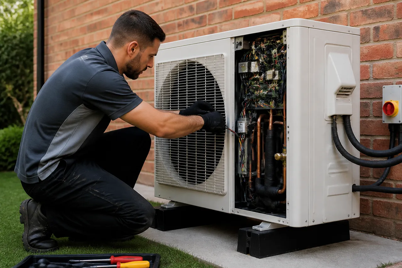 Réparation d'une pompe à chaleur par un technicien