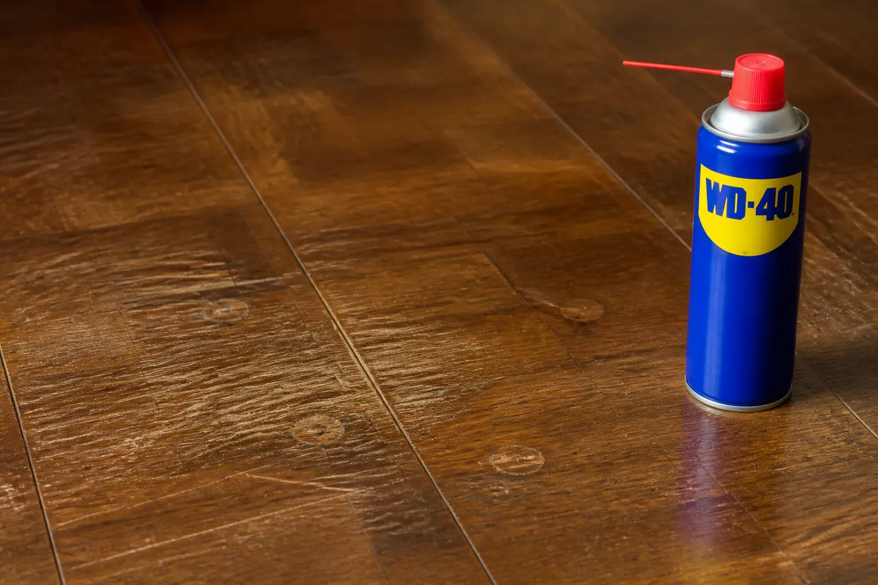 WD-40 sur parquet qui grince, avec film gras possible