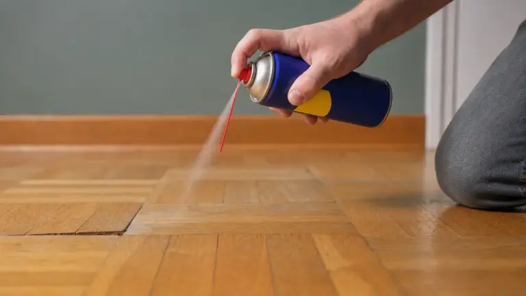 Parquet qui grince : spray WD-40 appliqué sur les lames